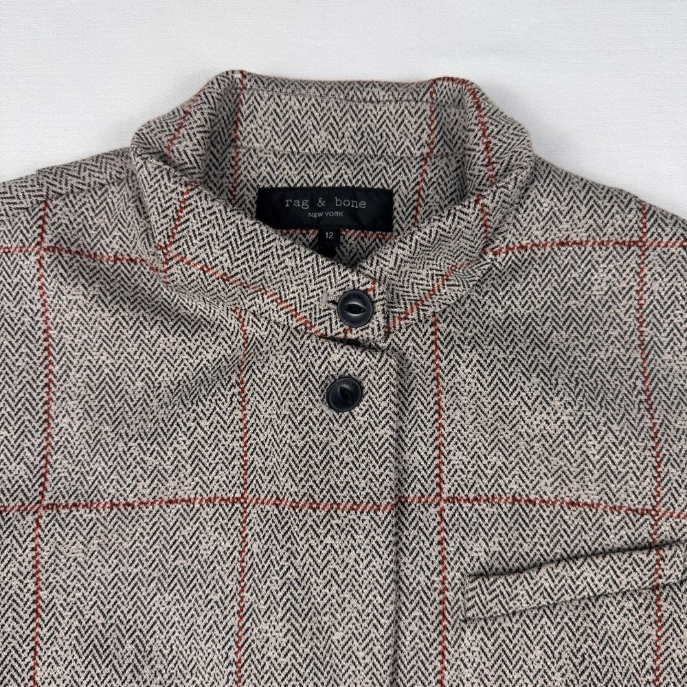 Rag & Bone Blazer Women Size 12 Gray Red Herringbone Windowpane Knit Jacket - Picture 10 of 13